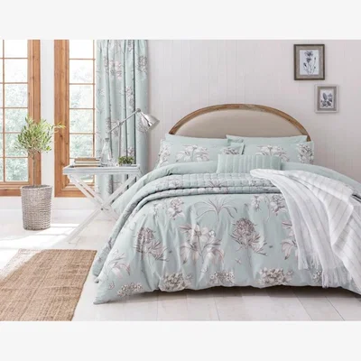 Downtown Sanderson Options Sanderson Option Etchings and Roses Duck Egg Duvet Set - Single, Cotton, Embroidered