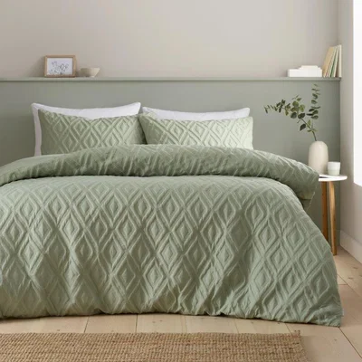 Downtown Catherine Lansfield Jacob Geo Duvet Set - Sage - King In Green