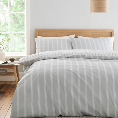 Downtown Bianca Ashford Stripe Duvet Set - Silver - Super King