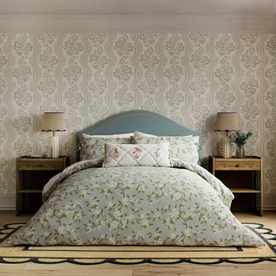 Downtown Sanderson National Trust Damson Blossom Duvet Set - Porcelain - Double