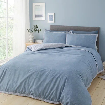 Downtown Catherine Lansfield Oslo Textured Trim Duvet Set - Double In Blue
