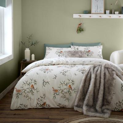 Downtown Catherine Lansfield Mistletoe Robins Brushed Cotton Duvet Set - Double In White