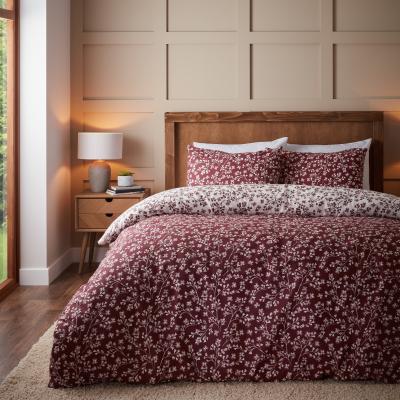 Downtown Catherine Lansfield Brushed Grace Floral Leaf Duvet Set - Red - King