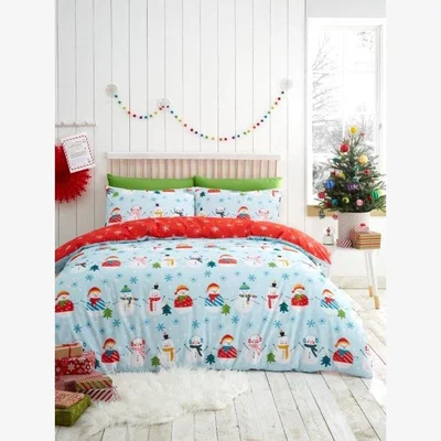 Downtown Fusion Christmas Snowman Duvet Set - Single In Blue