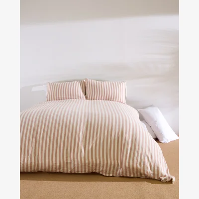 Oliver Bonas Pink Stripe Muslin Bedlinen Set Double