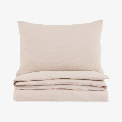 Perch and Parrow Nella Textured Jacquard Quilt Cover Set in Taupe, Single
