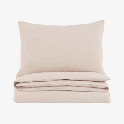 Perch and Parrow Nella Textured Jacquard Quilt Cover Set in Taupe, Super King