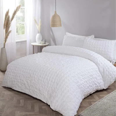 The Range Seersucker Polycotton Duvet Set With Pillowcase - White / Superking