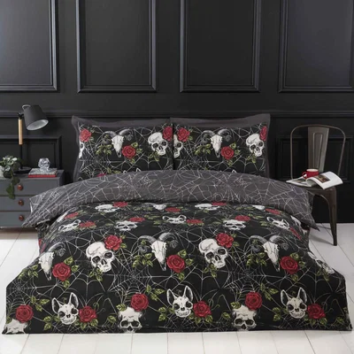 The Range Skulls  Roses Microfibre Duvet Set - Multi / Single