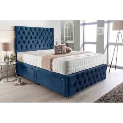 The Range Merina Divan Bed Set with Tall Headboard Mattress-Plush, 2 Drawers Left Side - Blue / Superking / Super King