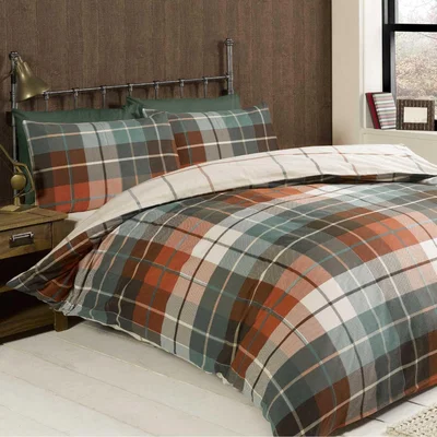 The Range Lomond Check Flannellette Duvet Set With Pillowcase - Terracotta / Superking