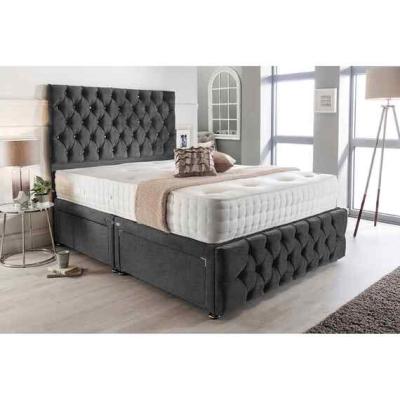 The Range Merina Divan Bed Set With Tall Headboard Mattress-Chenille, 2 Drawers Right Side - Charcoal / Grey / Super King / Superking