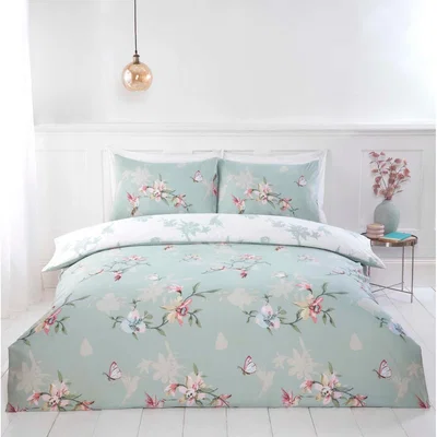 The Range Hummingbird Duvet Cover Pillowcase Fitted Sheet Set - Green / Double