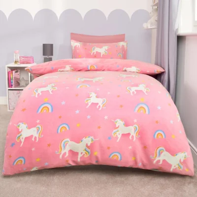 The Range OHS Unicorn Print Fleece Duvet Set - Pink / Junior