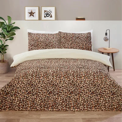 The Range Leopard Print Faux Fur Duvet Set - Brown / King