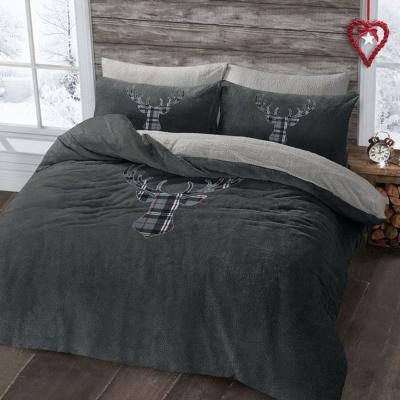 The Range Velosso Stag Head Charcoal Teddy Soft Cosy Fleece Duvet Set - Charcoal