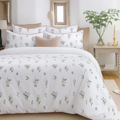 The Range Piped Edge Printed Floral Duvet Set - Pink / King