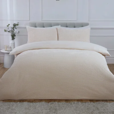 The Range Luxury Waffle Teddy Polyester Fleece Duvet Cover Set with Pillowcase - Natural