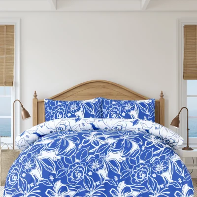 The Range Luxury Super Soft Reversible Hawaiian Tropic Duvet Cover with Pillowcase - Blue / Single