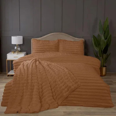 The Range Rabbit Fur Polyester Soft Plush And Cozy Duvet Set With Pillowcase - Burnt Orange / King
