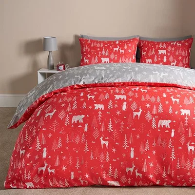 The Range Scandi Christmas Reversible Duvet Set - Red Grey