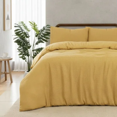 The Range Chunky Waffle Duvet Cover Set Mustard - Mustard / Single Duvet Cover Set - 200x135cm, with 1x Pillowcase: 48x74cm
