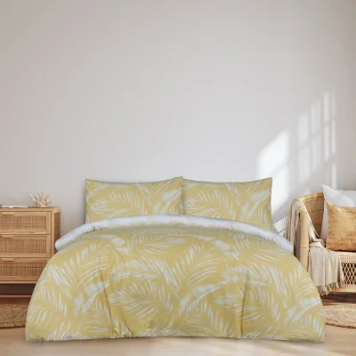 The Range Luxury Sketched Palm Leaf Reversible Duvet Cover With Pillowcases - Ochre