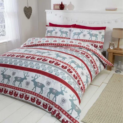 The Range Scandi Christmas Cotton Duvet Set With Pillowcase - Red / Single
