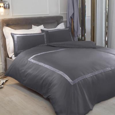 The Range Sienna Crushed Velvet Border Duvet Cover with Pillowcase - Grey