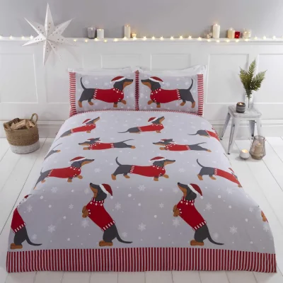 The Range Dachshund Through The Snow Duvet Cover Set - Blue