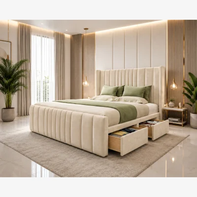 The Range premium orthopedic divan bed set with drawer and headboard solid base - Cream / 90cm
