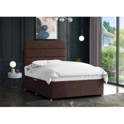 The Range Harmony Divan Bed Set with Tall Headboard Mattress-Chenille Fabric,Non Storage - Brown / Superking / Super King