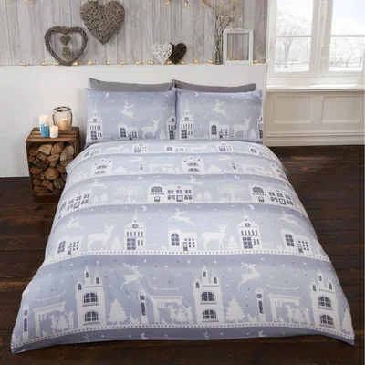 The Range Reindeer Road Cotton BC Duvet Set With Pillowcase - Silver / Double