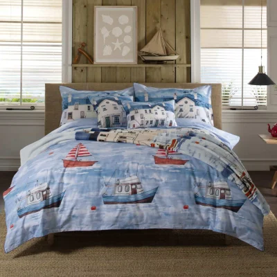 The Range Fishing Coastal Village Duvet Set With Nautical Harbour Print