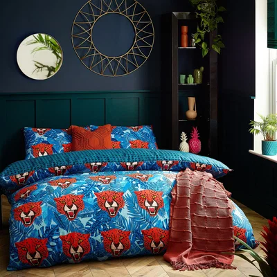 The Range Untamed Cheetah Botanical Duvet Set - Blue / Double