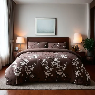 The Range Duvet Cover And Pillowcase Set Floral Leaf Design Polycotton Bed Linen - Brown / Superking
