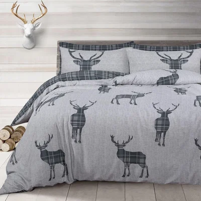 The Range Cotton Rich Stag Grey Reversible Duvet Set - Grey / Double