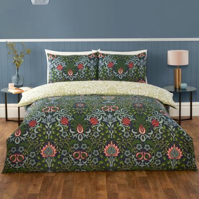 The Range Heritage Flora Microfibre Fabric Reversible Duvet Cover Set with Pillowcase - Yellow
