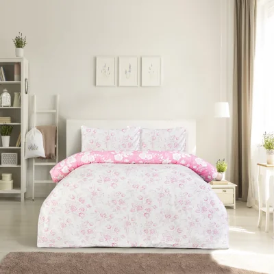 The Range Luxury Super Soft Reversible Floral Toile Duvet Cover with Pillowcase - Pink / Double