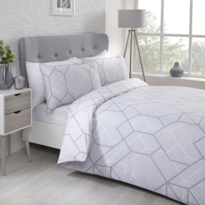 The Range Network Geometric Polycotton Reversible Duvet Set With Pillowcase - White / King