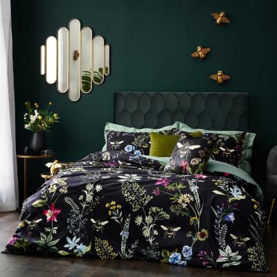 The Range Midnight Bee Floral Velvet Duvet Set - Black / King