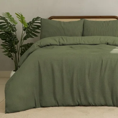 The Range Chunky Waffle Duvet Cover Set Olive Green - Green / Super King Duvet Cover Set: 220x260cm, with 2x Pillowcases: 48x74cm