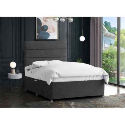 The Range Harmony Divan Bed Set with Tall Headboard Mattress-Chenille Fabric,Non Storage - Charcoal / Grey / Small Double