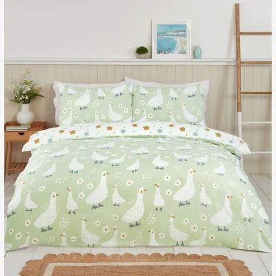 The Range Jemima Duck Microfibre Reversible Duvet Cover Bedding Set - Green / King