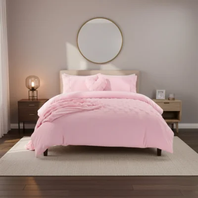 The Range Super Soft Teddy Duvet Cover Set Heart Embossed Cozy Fleece Bedding - Pink / King