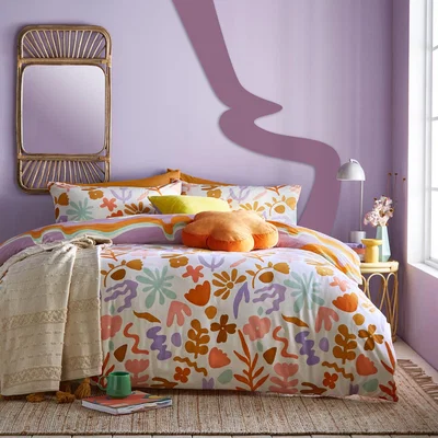The Range AMELIE Trending Floral Duvet Set - Orange/Lilac / Double