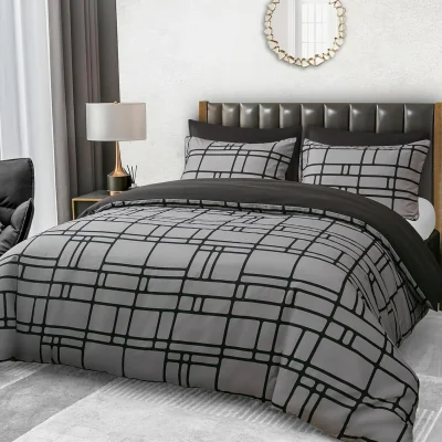 The Range Pamposh Premium Microfiber Reversible Duvet Cover Set - Black & Grey / Duvet Cover Set (1 x Duvet Cover + 2 x Pillowcase) / Single