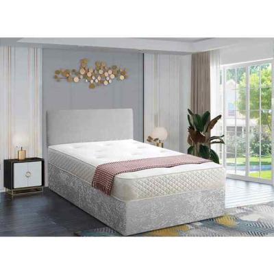 The Range Loria Divan Bed Set with Headboard Mattress-Plush Fabric, 2 Drawers Left Side - Silver / Grey / Small Single