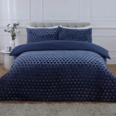The Range Diamond Cut Teddy Polyester Fleece Duvet Cover Set with Pillowcase - Navy