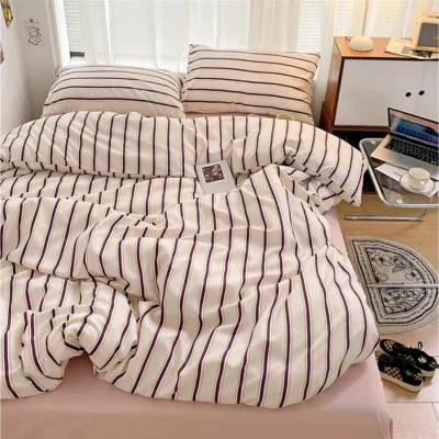 The Range 4pcs Blue Striped Cotton Bedding Set Soft - white blue